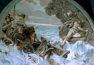 Guillaume Tell échappe du bateau
(fresque dans la chapelle de Tell à Sisikon)